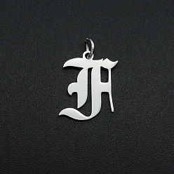Letter F 304 Stainless Steel Pendants, with Jump Ring, Old English, Letter, Laser Cut, Stainless Steel Color, Letter.F, 16.5x14x1mm, Hole: 3mm