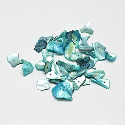 Light Sea Green Dyed Natural Mother of Pearl Shell Nuggets Chips Beads, Light Sea Green, 5~18x5~11mm, Hole: 2mm, about 1980pcs/500g