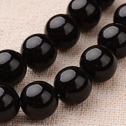 Noir Qualité ronde polie une nacre brins de perles, noir, 8mm, Trou: 1mm, Environ 49 pcs/chapelet, 16 pouce