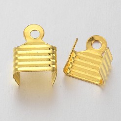 Golden Brass Folding Crimp Ends, Fold Over Crimp Cord Ends, Golden, 8.5x7mm, Hole: 1mm, Inner Diameter: 6mm