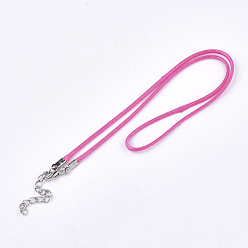 Темно-Розовый Вощеный шнур ожерелье решений, с сплава цинка омара застежками, платина, темно-розовыми, 17.8 дюйм ~ 18 дюйм (45.5~46 см), 2 мм
