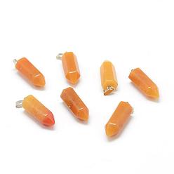 Topaz Jade Natural Topaz Jade Gemstone Pointed Pendants, with Platinum Tone Brass Findings, Bullet, 25~26x9x8mm, Hole: 7x3mm