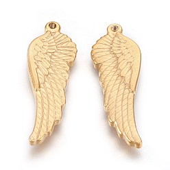 Golden 304 Stainless Steel Pendants, Ion Plating (IP), Wing, Golden, 38.5x13x3mm, Hole: 1.5mm