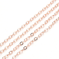 Розовое Золото Латунные кабельные цепи, пайки, с катушкой, Плоско-овальные, розовое золото , 2.2x1.9x0.3 мм, подходит для 0.6x4 мм соединительных колец, около 32.8 футов (10 м) / рулон