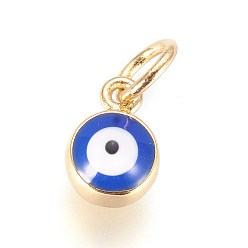 Golden Enamel Brass Charms, with Jump Ring, Evil Eye, Blue, Golden, 8x6x4mm, Hole: 3.5mm