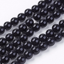 Negro Hebra de cuentas redondas de ónix negro natural, teñido, negro, 12 mm, agujero: 1 mm, sobre 32 unidades / cadena, 15.74 pulgada