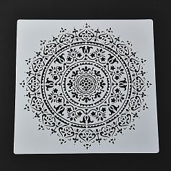 White PET Drawing Stencil, Reusable Stencils for Paper Wall Fabric Floor Furniture Canvas Wood, Mandala Flower Pattern, White, 30x30x0.02cm
