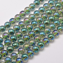Sea Green Electroplated Synthetic Quartz Bead Strands, Round, Full Rainbow Plated, Sea Green, 8mm, Hole: 1mm, about 50pcs/strand, 15.7 inch