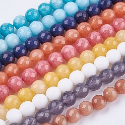 Mixed Color Natural Jade Bead Strands, Dyed, Faceted, Round, Mixed Color, 12mm, Hole: 1mm, 32pcs/strand, 14.6 inch