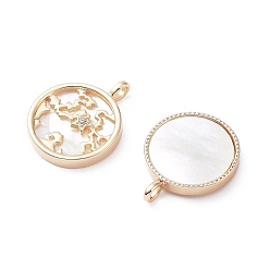 Real 18K Gold Plated Rack Plating Brass Shell Pendants, with Cubic Zirconia, Long-Lasting Plated, Flat Round Charms, Real 18K Gold Plated, 21.5x17x3mm, Hole: 3x2mm
