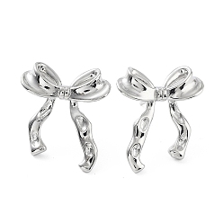 Platinum Bowknot Rack Plating Brass Studs Earrings for Women, Long-Lasting Plated, Lead Free & Cadmium Free, Platinum, 22.5x19.5mm
