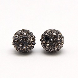 Diamant Noir Perles de strass d'argile polymère , perles de boule pave disco , Grade a, ronde, pp 6, diamant noir, pp 6 (1.3~1.35 mm), 4 mm, Trou: 1mm
