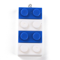 Royal Blue Resin Pendants, with Platinum Iron Loop, Toy Bricks, Royal Blue, 36x15.5x8mm, Hole: 2.6mm