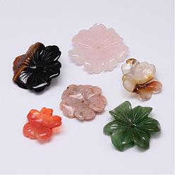 Mixed Stone Mixed Natural Gemstone Beads, Flower, 20.5~33x6~8mm, Hole: 1.2~2mm
