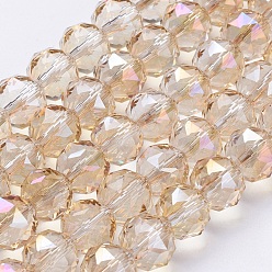 Beige Electroplate Glass Beads Strands, Full Rainbow Plated, Faceted, Round, Beige, 10mm, Hole: 1mm