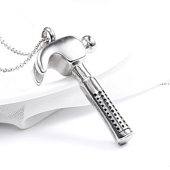 Silver Hammer Urn Ashes Pendant Necklace, 316L Stainless Steel Memorial Jewelry for Men Women, Silver, 17.72 inch(45cm)
