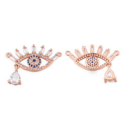 Rose Gold Brass Micro Pave Clear Cubic Zirconia Pendants, Nickel Free, Eye, Rose Gold, 15x28x4mm, Hole: 1.4mm