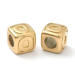 Letter O 304 acier inoxydable perles européennes, Perles avec un grand trou   , trou horizontal, cube avec la lettre, or, letter.o, 8x8x8mm, Trou: 4mm