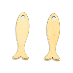 Real 18K Gold Plated Ion Plating(IP) 201 Stainless Steel Charms, Fish, Real 18K Gold Plated, 15x4.5x1mm, Hole: 1.2mm