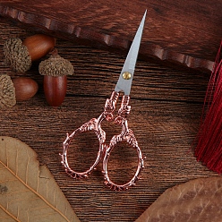 Oro Rosa Tijeras de acero inoxidable, tijeras para cortar papel, tijeras para bordar hojas de vid, oro rosa, 105x55 mm