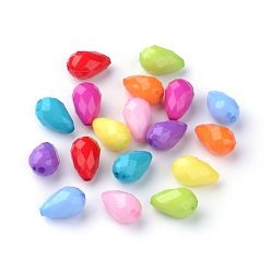 Mixed Color Opaque Acrylic Beads, Faceted, teardrop, Mixed Color, 12x8mm, Hole: 1mm, about 1250pcs/500g