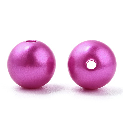 Magenta Perles d'imitation en plastique ABS peintes à la bombe, ronde, magenta, 10x9.5mm, Trou: 2mm, environ 1040 pcs / 500 g