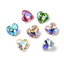 Mixed Color Glass Rhinestone Cabochons, Pointed Back & Back Plated, Heart, Mixed Color, 8x8x4mm