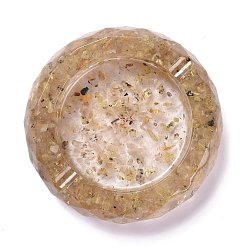 Rutilated Quartz Resin with Natural Rutilated Quartz Chip Stones Ashtray, Home OFFice Tabletop Decoration, Flat Round, 98x24mm, Inner Diameter: 67mm