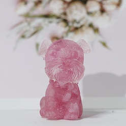 Quartz Rose Puces de quartz rose naturel teint et décorations d'exposition artisanales en résine, figurine de chien schnauzer, pour la maison ornement feng shui, 42x26x28mm