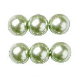 Pale Green Eco-Friendly Glass Pearl Beads Strands, Grade A, Round, Dyed, Cotton Cord Threaded, Pale Green, 14mm, Hole: 1.2~1.5mm, about 30pcs/strand, 15.7 inch