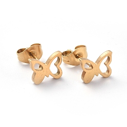 Golden 304 Stainless Steel Stud Earrings, Hypoallergenic Earrings, Butterfly, Golden, 6.5x8.5mm, Pin: 0.7mm, 12pairs/board