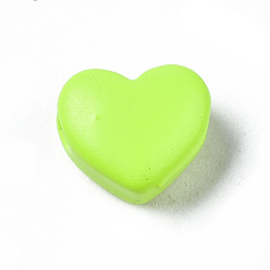 Jaune Vert Perles de laiton peintes à la bombe, cœur, jaune vert, 9x10.5x6mm, Trou: 2mm