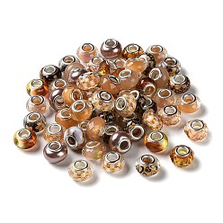 Coconut Brown Resin European Beads, with Platinum Plated Brass Core, Rondelle, Coconut Brown, 13.5x9mm, Hole: 5mm