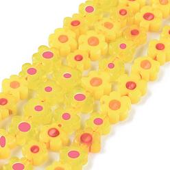 Amarillo Hilos de perlas de vidrio millefiori artesanal, flor, amarillo, 4~7.2x2.6 mm, agujero: 1 mm, sobre 60~69 unidades / cadena, 16 pulgada (40 cm)