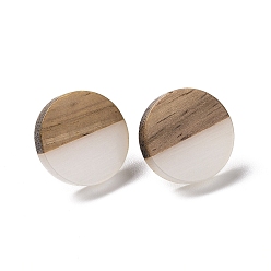 Wheat Resin & Walnut Wood Flat Round Stud Earrings with 304 Stainless Steel Pin for Women, Wheat, 15mm, Pin: 0.6mm