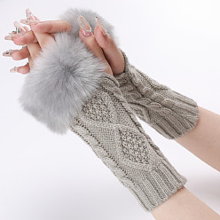 Dark Gray Polyacrylonitrile Fiber Yarn Knitting Fingerless Gloves, Fluffy Winter Warm Gloves with Thumb Hole, Dark Gray, 200~260x125mm