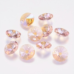 Light Rose Faceted Glass Rhinestone Charms, Imitation Austrian Crystal, Cone, Light Rose, 8x4mm, Hole: 1mm