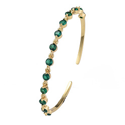 Зеленый Кубический цирконий плоский круглый открытый браслет-манжета, настоящие позолоченные украшения из латуни для женщин, зелёные, внутренний диаметр: 18 дюйм (2-1/4 см)