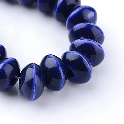 Bleu Nuit Perles en porcelaine manuelles, porcelaine émaillée lumineux, rondelle, bleu minuit, 12x7mm, Trou: 2mm