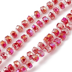 Red Transparent Electroplate Glass Beads Strands, Faceted, Rondelle, AB Color Plated, Red, 5.5x3.5~4mm, Hole: 1mm, about 100pcs/strand, 21.65~22.05 inch(55~56cm)