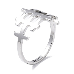 Stainless Steel Color 304 Stainless Steel Hollow Out Rectangle Adjustable Ring for Women, Stainless Steel Color, US Size 6 1/4(16.7mm)