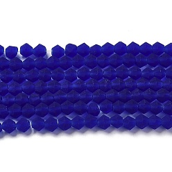 Dark Blue Imitate Austrian Crystal Frosted Glass Beads Strands, Grade AA, Faceted Bicone, Dark Blue, 3.5x3mm, Hole: 0.7mm, about 162~185pcs/strand, 13.15~14.61 inch(33.4~37.1cm)