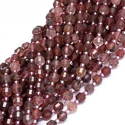 Strawberry Quartz Natural Strawberry Quartz Beads Strands, with Seed Beads, Faceted, Bicone, Double Terminated Point Prism Beads, 5~7x6mm, Hole: 0.8mm, about 48pcs/strand, 15.55 inch(39.5cm)