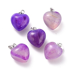 Natural Agate Natural Dyed & Heated Agate Pendants, with Platinum Brass Loops, Heart, 18~19x15~15.5x6~8mm, Hole: 6x2.5~3mm