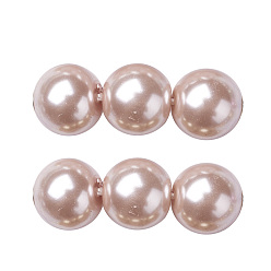 Rose Brumeux Brins de perles rondes en verre teinté écologique, Grade a, cordon en coton fileté, rose brumeuse, 10mm, Trou: 0.7~1.1mm, Environ 42 pcs/chapelet, 15 pouce