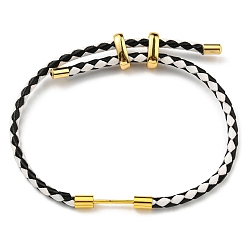 Noir Bracelet à maillons colonne en laiton avec cordons en cuir, bracelet réglable pour femme, noir, diamètre intérieur: 5/8~3 pouce (1.6~7.5 cm)