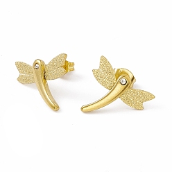Oro Aretes de libélula con diamantes de imitación de cristal, chapado al vacío 304 joyería de acero inoxidable para mujer, dorado, 13x15.5 mm, pin: 0.8 mm