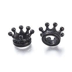 Bronze 304 acier inoxydable perles européennes, Perles avec un grand trou   , avec des perles zircons, couronne, gris anthracite, 11x7mm, Trou: 6mm