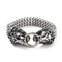 Argent Antique 304 bracelets chaîne à chevrons tête de lion en acier inoxydable pour hommes et femmes, argent antique, 8-5/8 pouces (22cm)x1.45cm