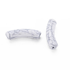 Blanc Perles acryliques craquelées opaques, tube incurvé, blanc, 32x10x8mm, Trou: 1.8mm, environ330 pcs / 500 g